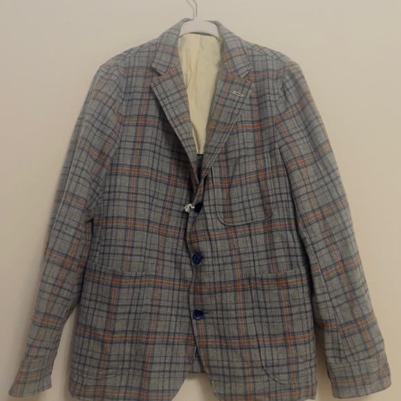 Men’s Gray & Orange Plaid Blazer – Size Small New